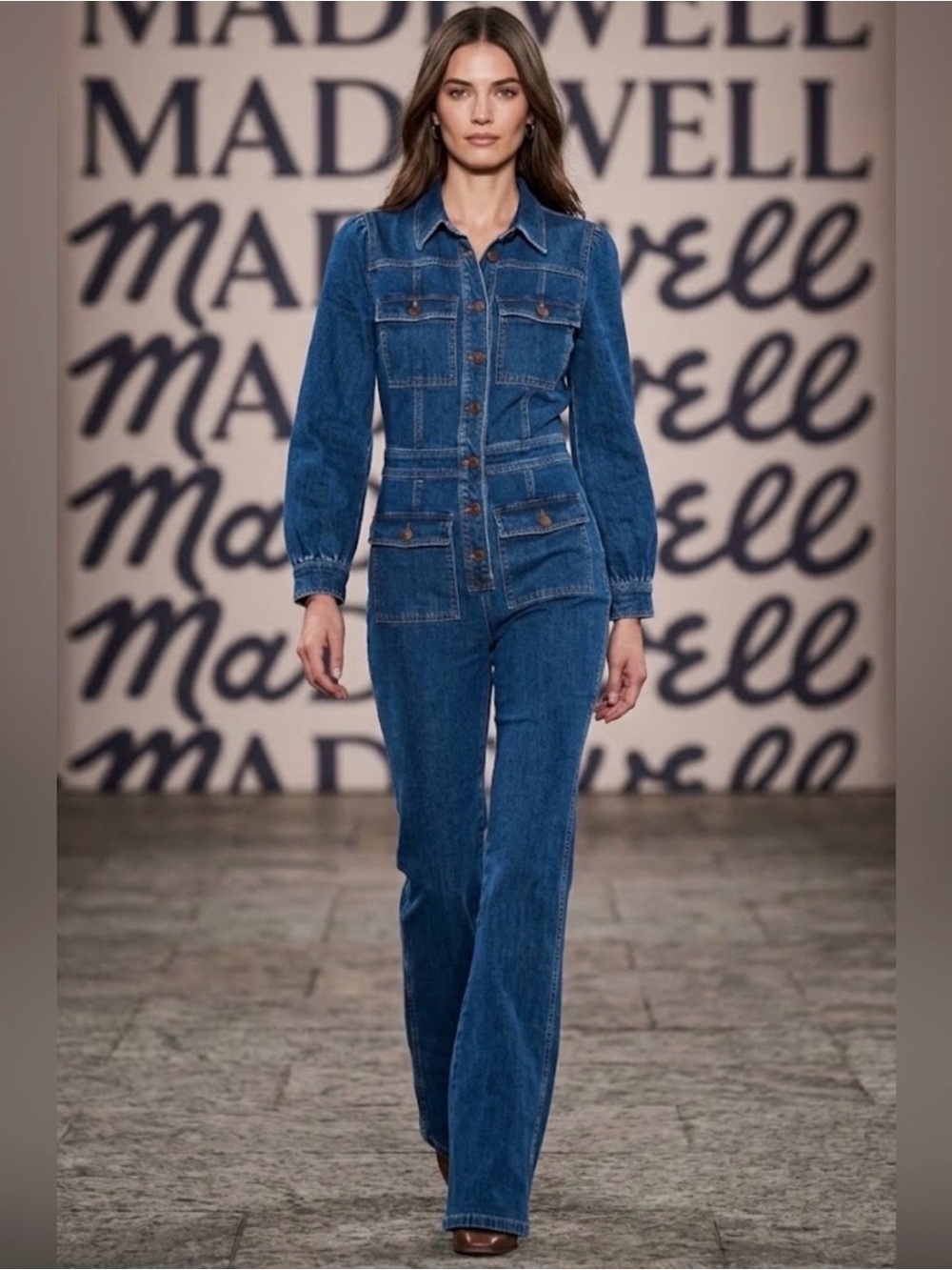 Madewell Denim Flare Jumpsuit Classic Indigo Retro 70’s Western Size 2
